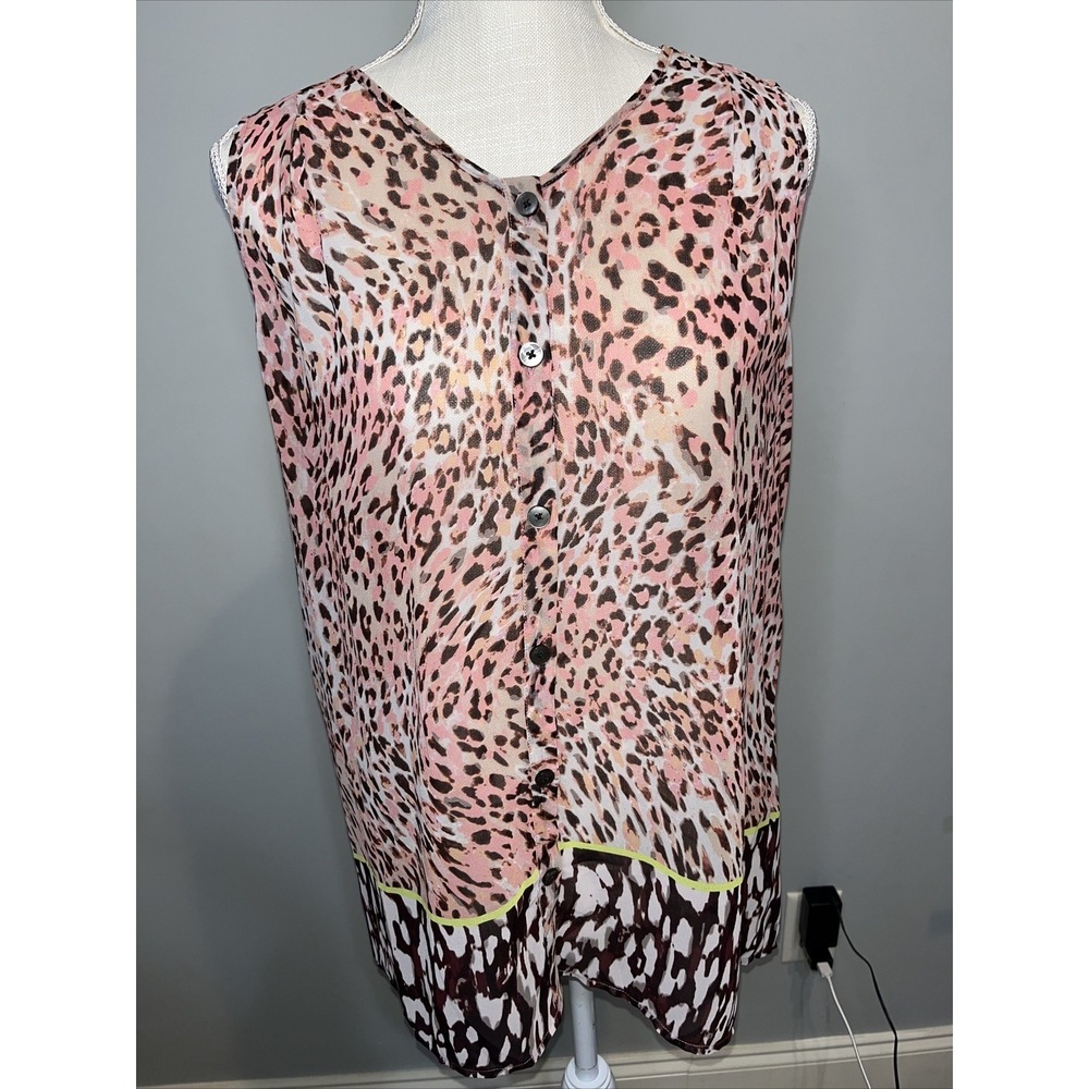 CAbi #108 Small Beguile Animal Button Front Top Shirt Blouse Sleeveless NWT